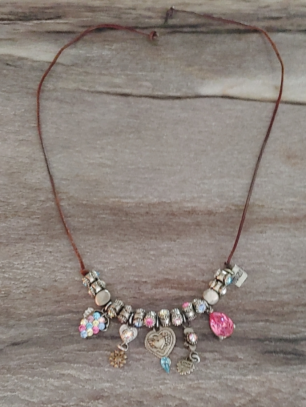 Pink Heart Charm Necklace with Multicolor Accents